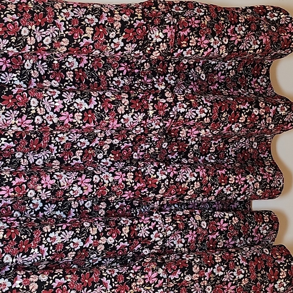 Aqua Red Gold Pink Floral Puff Short Sleeve Boho Midi Dress SZ M - Picture 16 of 16